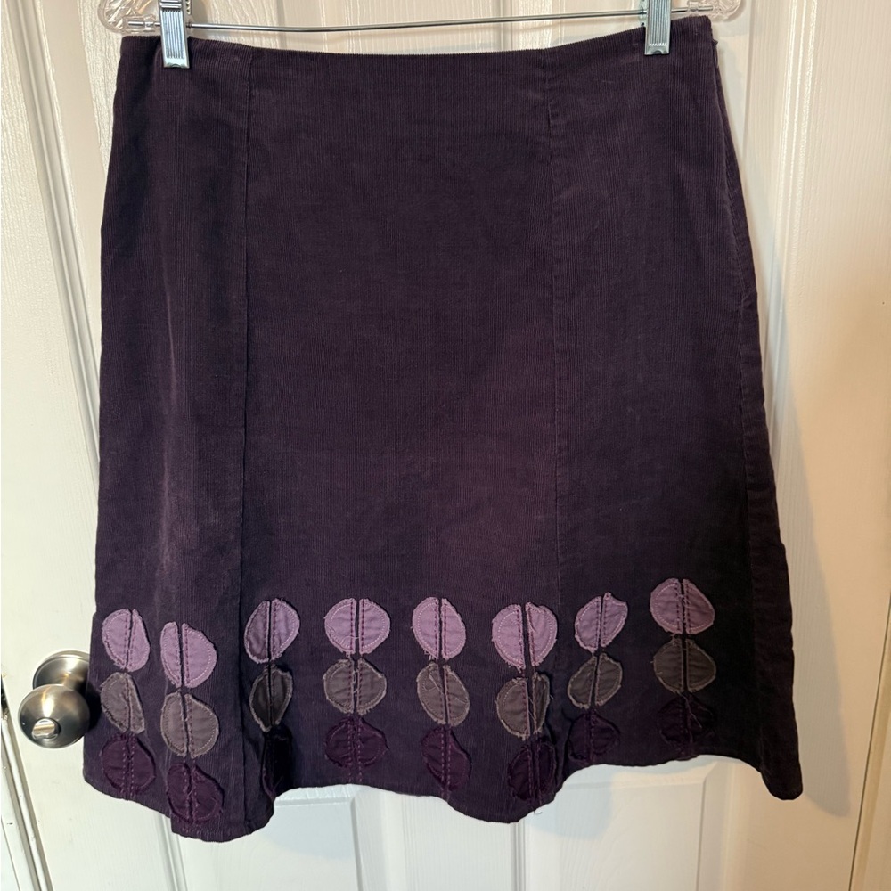 Boden Purple A-line corduroy skirt  with circle applique lined size 8R